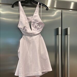 LoveShackFancy Lilac Satin Openback with Bow cocktail dress